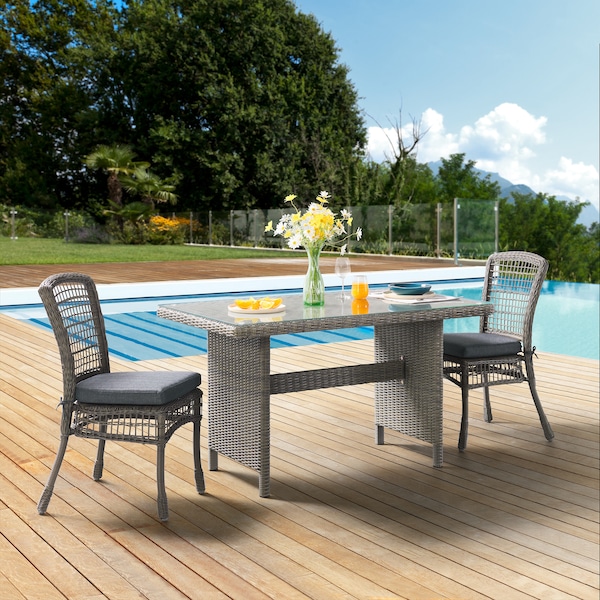 Asti All-Weather Wicker 3-Piece Outdoor Dining Set With 30H Table With Glass Top And Two Chairs